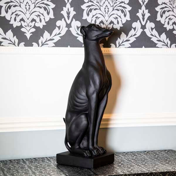 Art Deco Sitting Black Greyhound On Plinth Ornament - Image 3