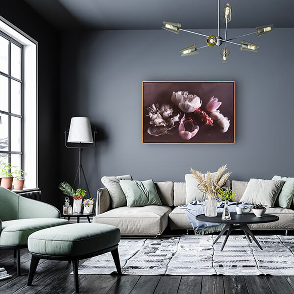 Artistic Purple Flower Print on a Canvas in a Gold Frame