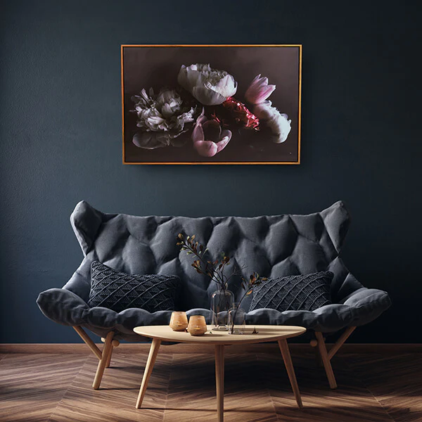 Artistic Purple Flower Print on a Canvas in a Gold Frame - Image 2