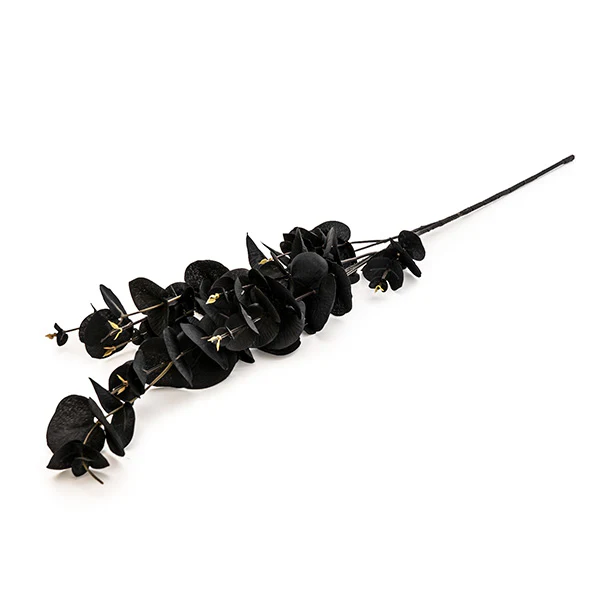 Black Lifelike Faux Eucalyptus Stem with Seven Heads - Image 3