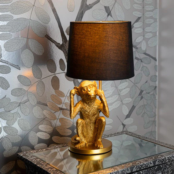 Playful Elegance with Black Monkey Lamp with Matching Shade - Image 2
