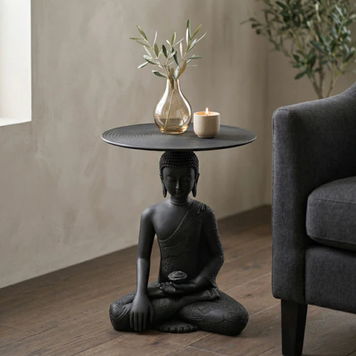 Elegant Black Resin Buddha Table