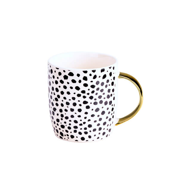 Black and White Cheetah Print Mug with Gold Handle - Image 2