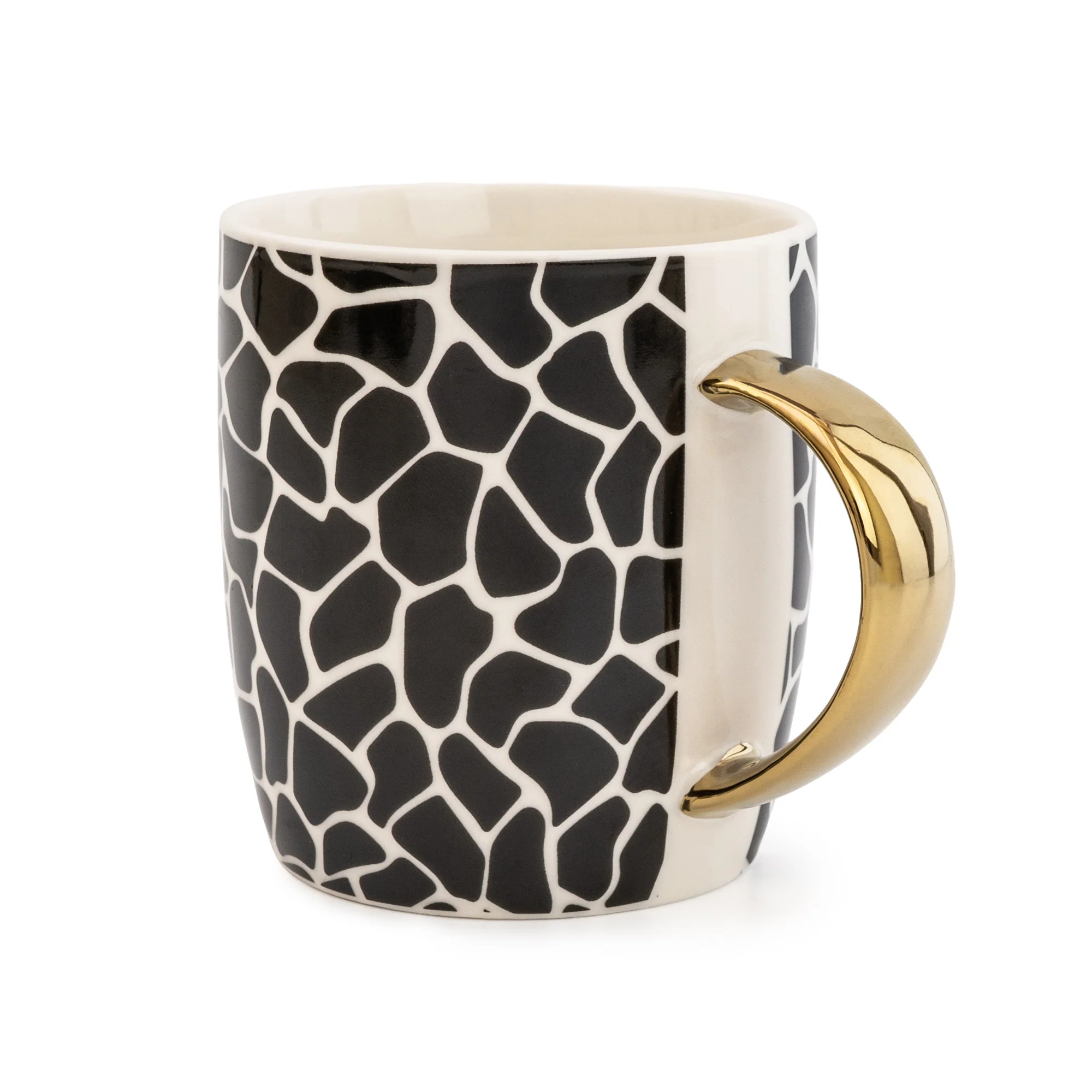 Black and White Giraffe Print Mug with a Gold Handle - Image 2