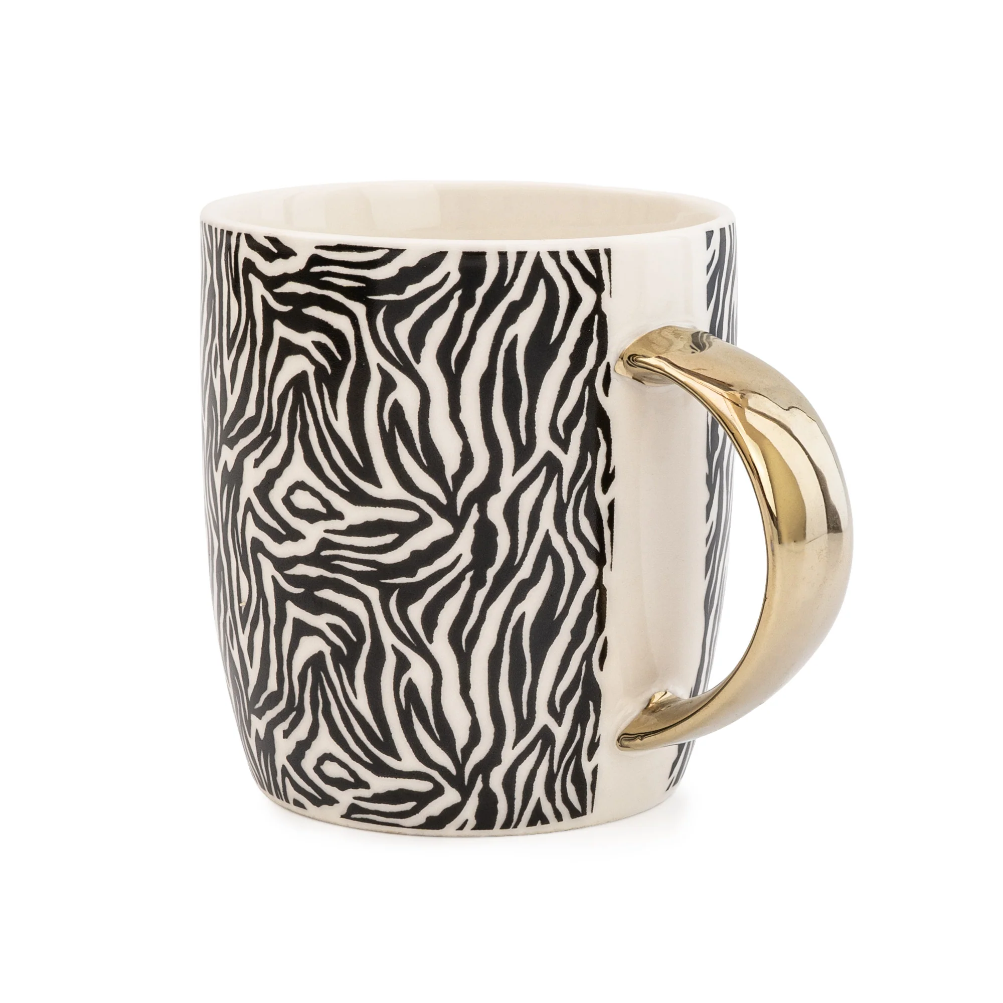 Black and White Zebra Print Mug with a Gold Handle - Image 2