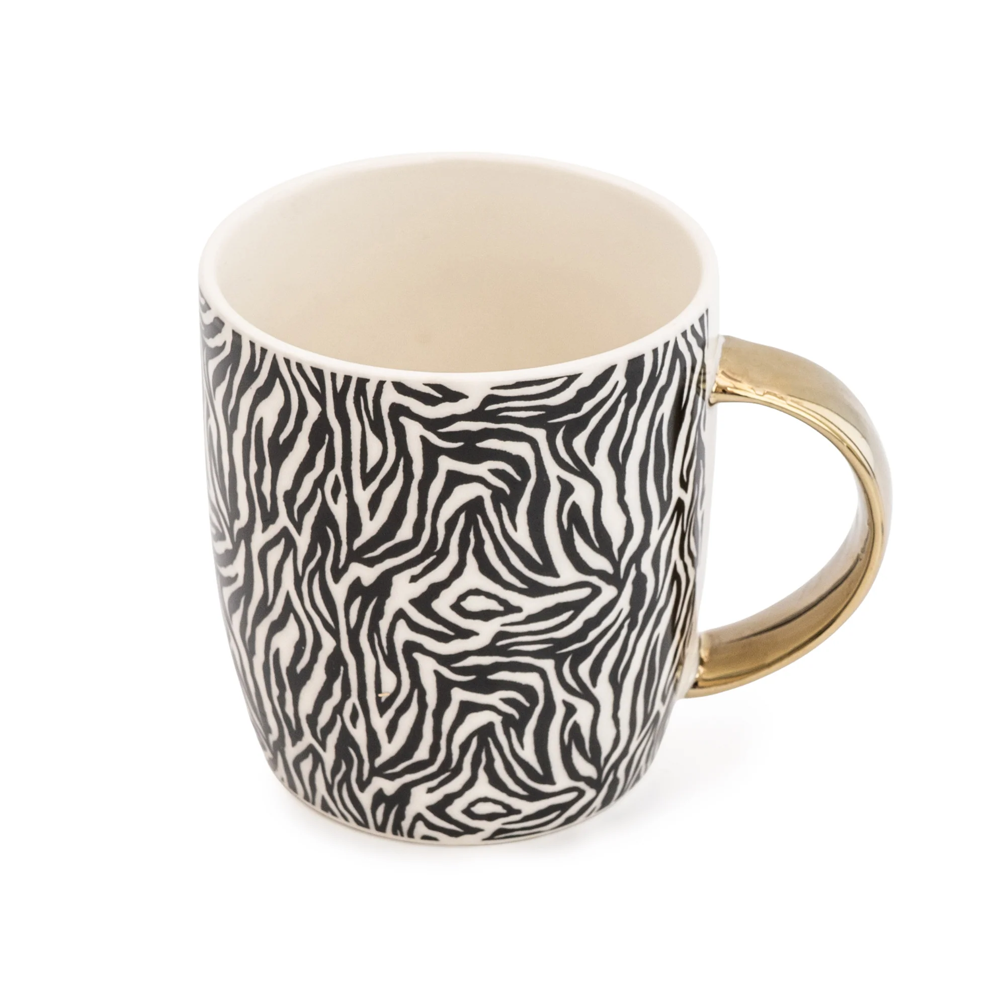 Black and White Zebra Print Mug with a Gold Handle - Image 3