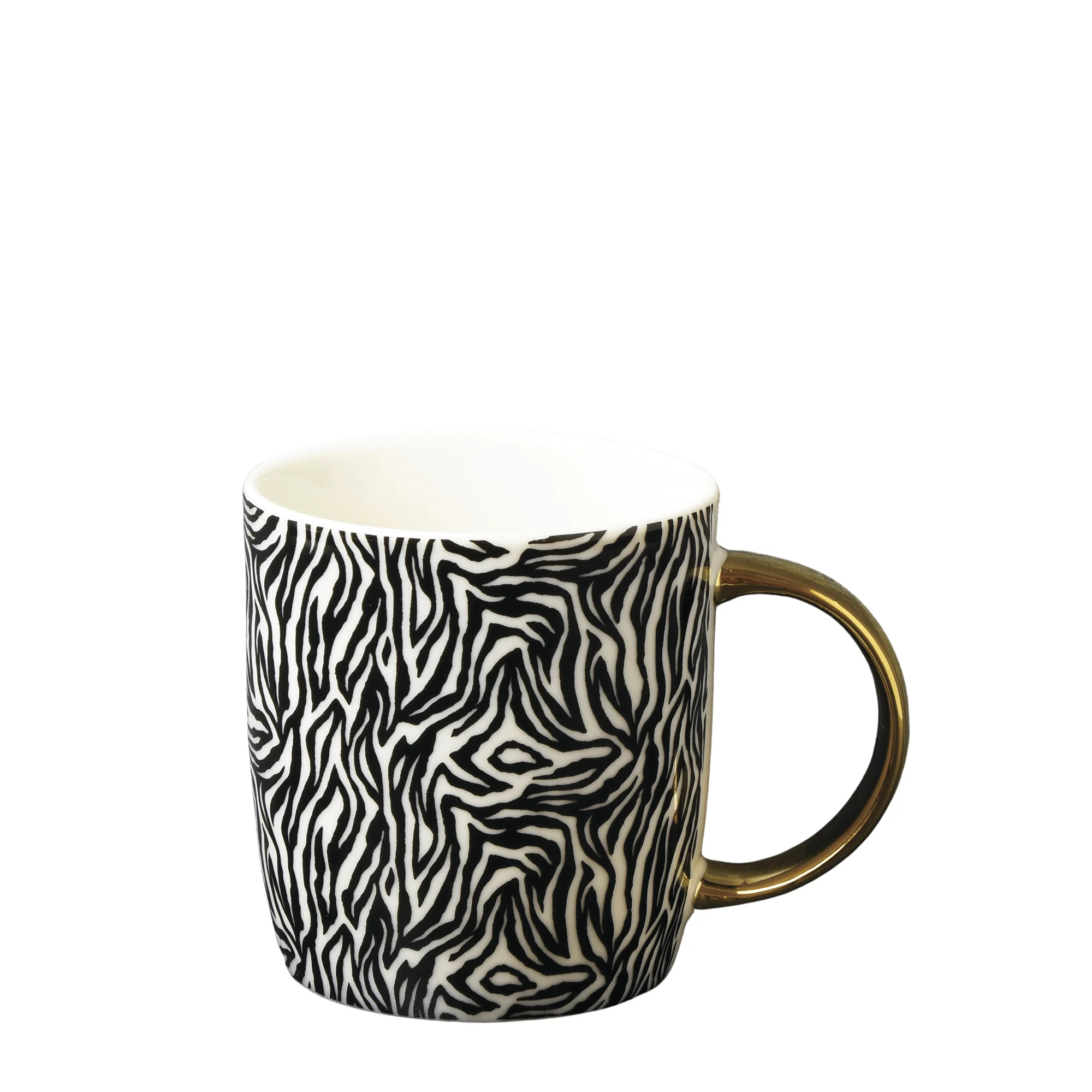 Black and White Zebra Print Mug with a Gold Handle - Image 4