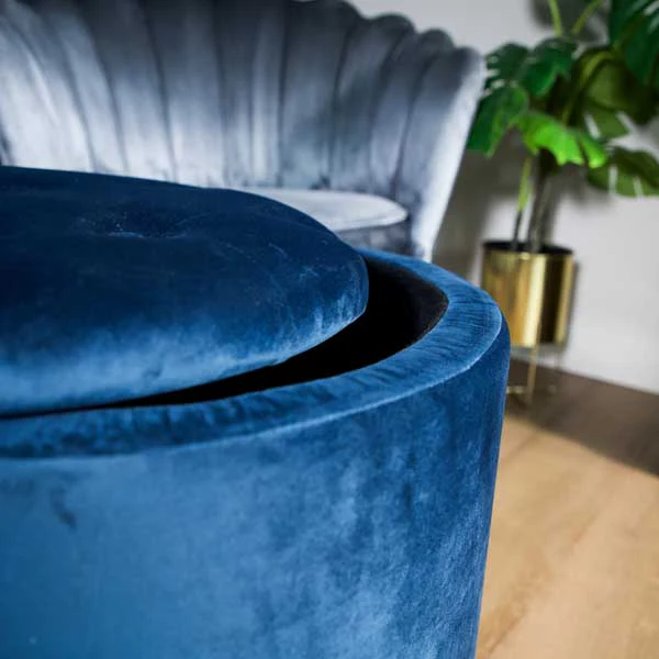 Blue Brooklyn Velvet Ottoman Stool with Gold Legs - Image 5