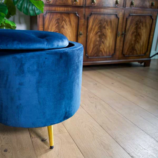 Blue Brooklyn Velvet Ottoman Stool with Gold Legs - Image 6