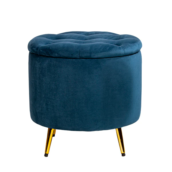 Blue Brooklyn Velvet Ottoman Stool with Gold Legs - Image 8