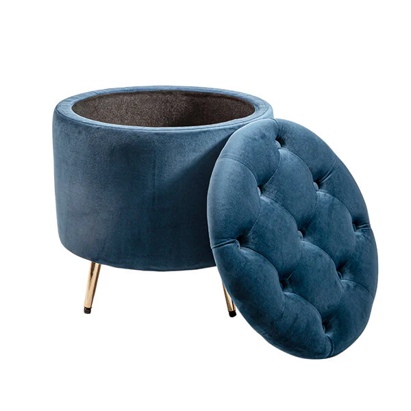 Blue Brooklyn Velvet Ottoman Stool with Gold Legs - Image 9