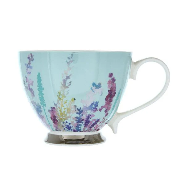 Blue Floral Mug with Silver Electroplated Foot - Image 2