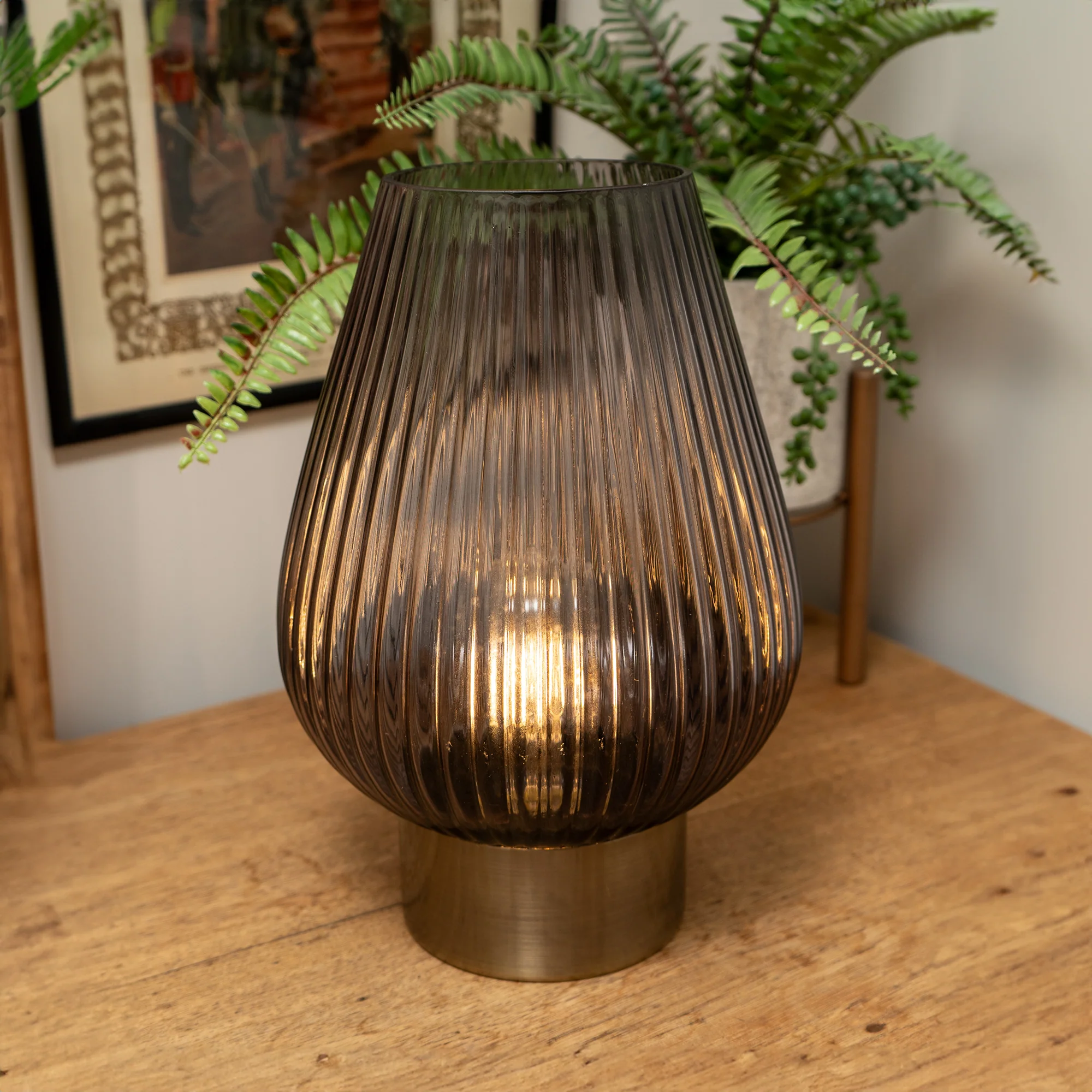 Smoked Grey, Footed Glass LED Table Lamp