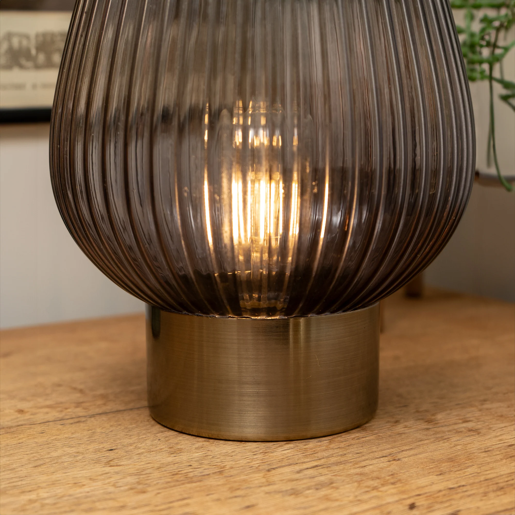 Smoked Grey, Footed Glass LED Table Lamp - Image 2