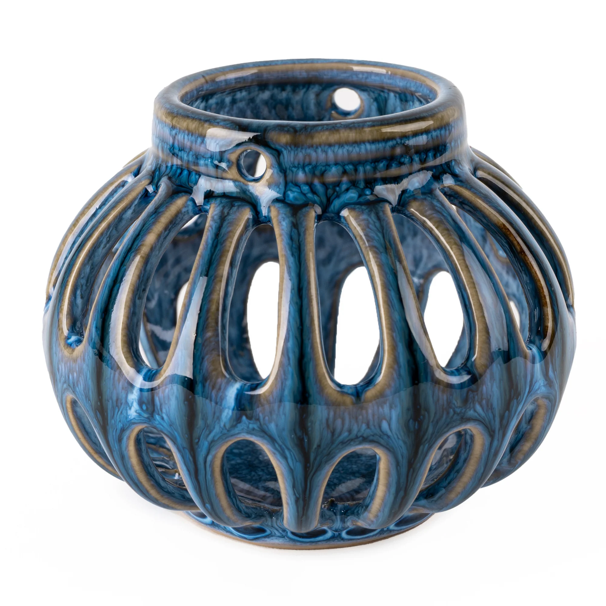 Blue Reactive Glaze Tealight Holder Lantern - Image 4