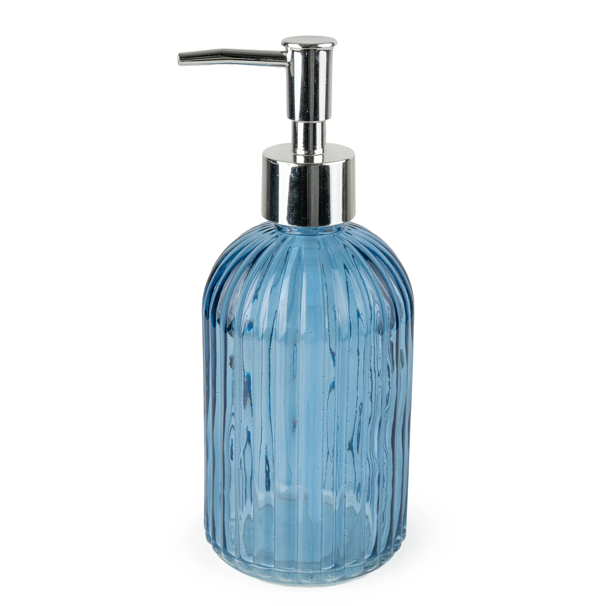 Blue Ridged Glass Soap Dispenser - Image 3