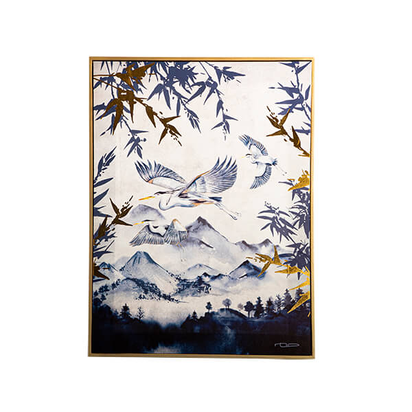 50X70CM Blue and White Heron Design Print in a Gold Frame - Image 2