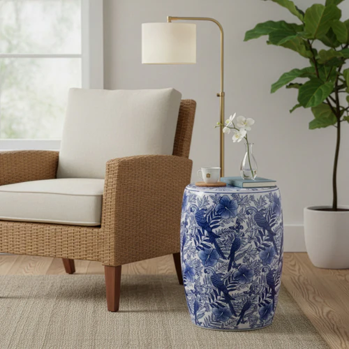 Blue and White Porcelain Parrot Living Room Table