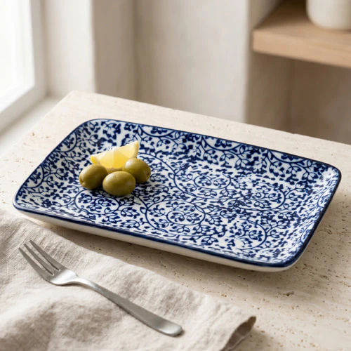 Small Blue & White Rectangular Plate