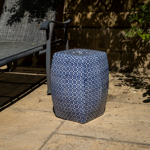 Blue & White Square Ceramic Stool