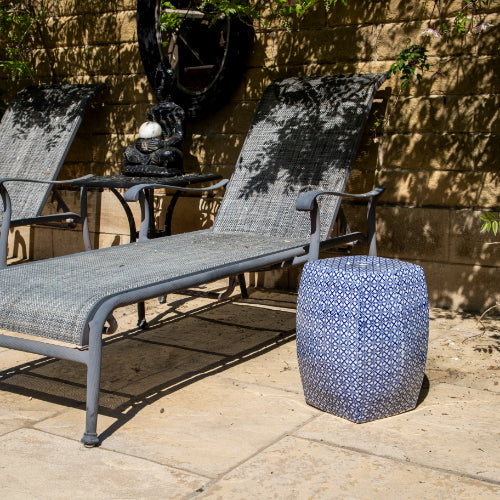 Blue & White Square Ceramic Stool - Image 2