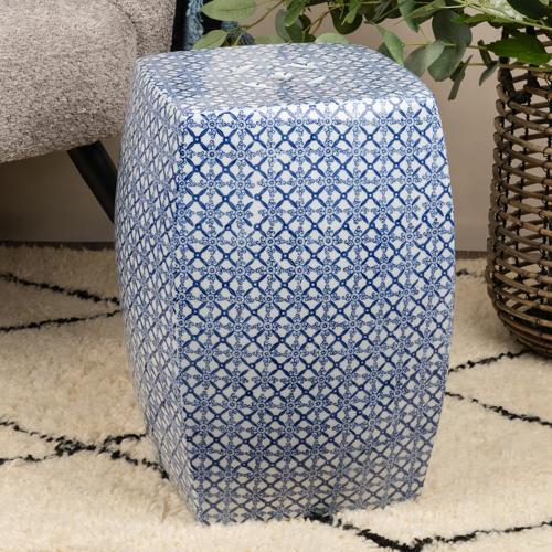 Blue & White Square Ceramic Stool - Image 6