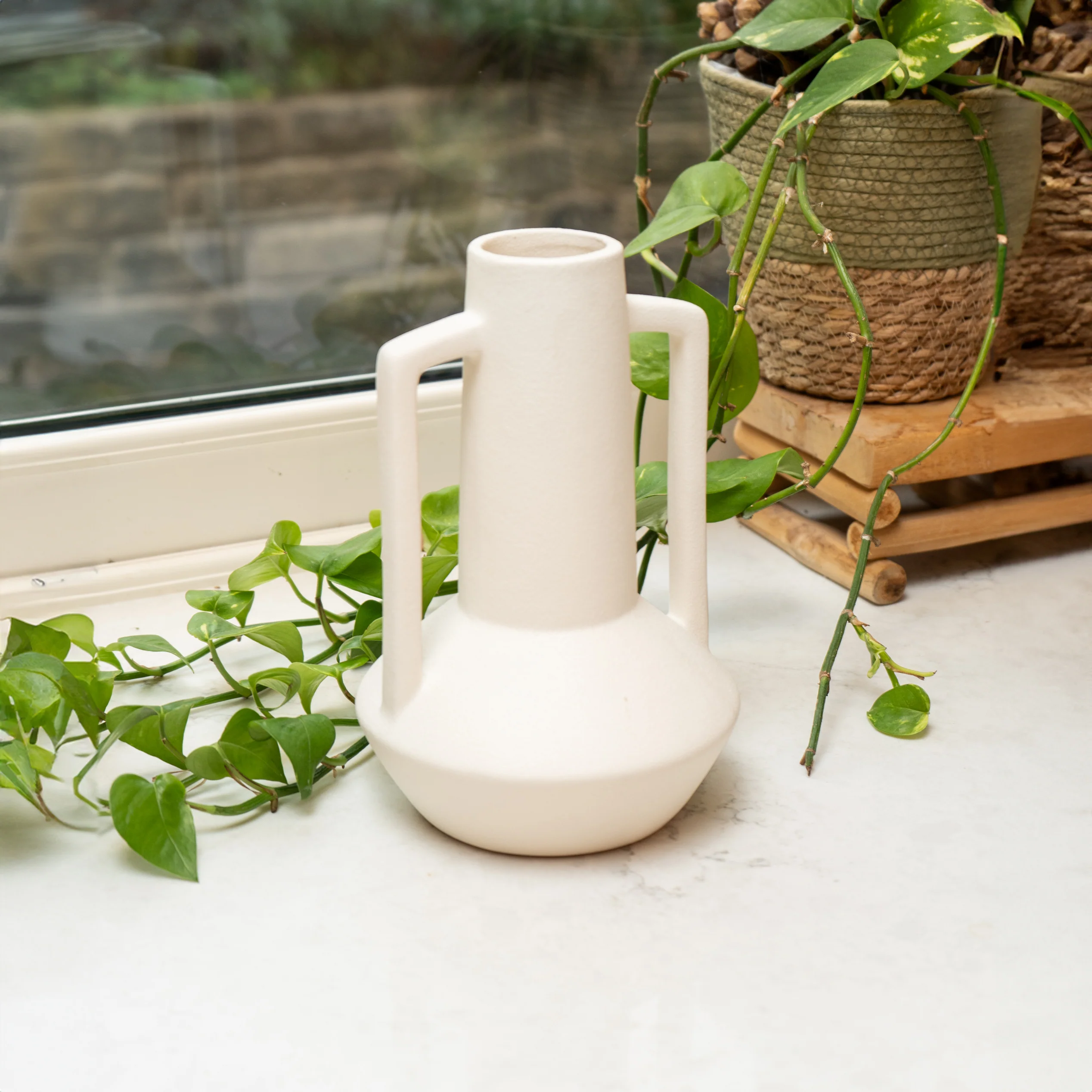 Charming Cream Bottle Vase with Elegant Handles - Image 2