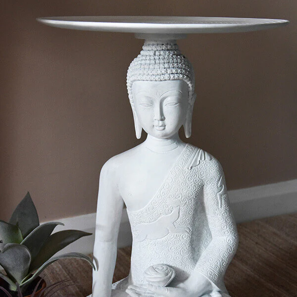 Tranquil Serenity Of Brushed Cream Buddha Table - Image 3