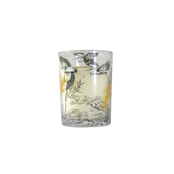 Candle in a Gold and Clear Heron Design Candle Holder - Clean Cotton Scent - Image 2