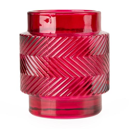 Candle Holder Embossed Stripe Pink
