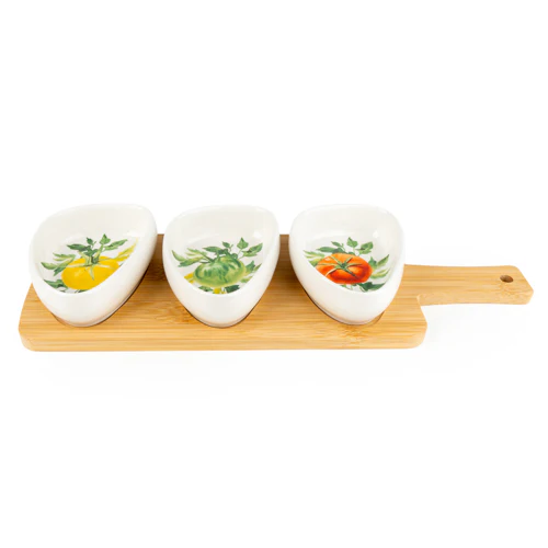 Set of 3 Dishes on Bamboo Tray Tomatoes - Image 2