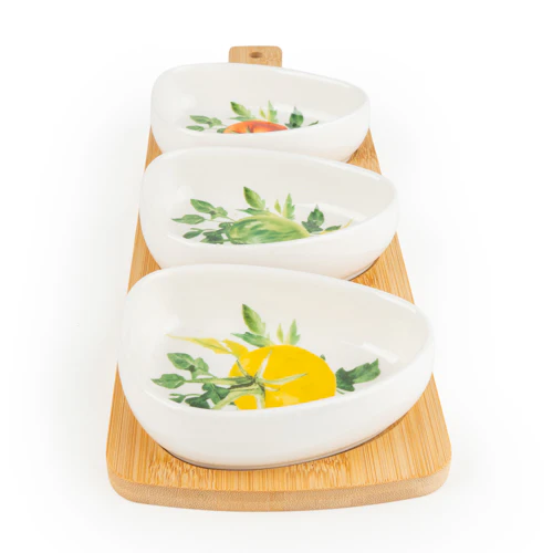 Set of 3 Dishes on Bamboo Tray Tomatoes - Image 4