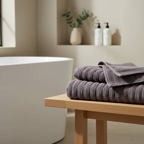 Charcoal Grey Ribbed Towel Set