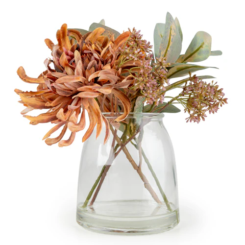Chrysanthemum Autumnal Florals in Glass Vase – 26cm Flower Arrangement - Image 2