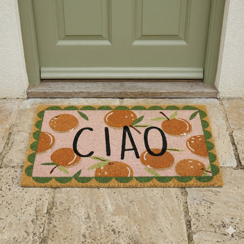 Ciao Doormat with Orange Design in Coir