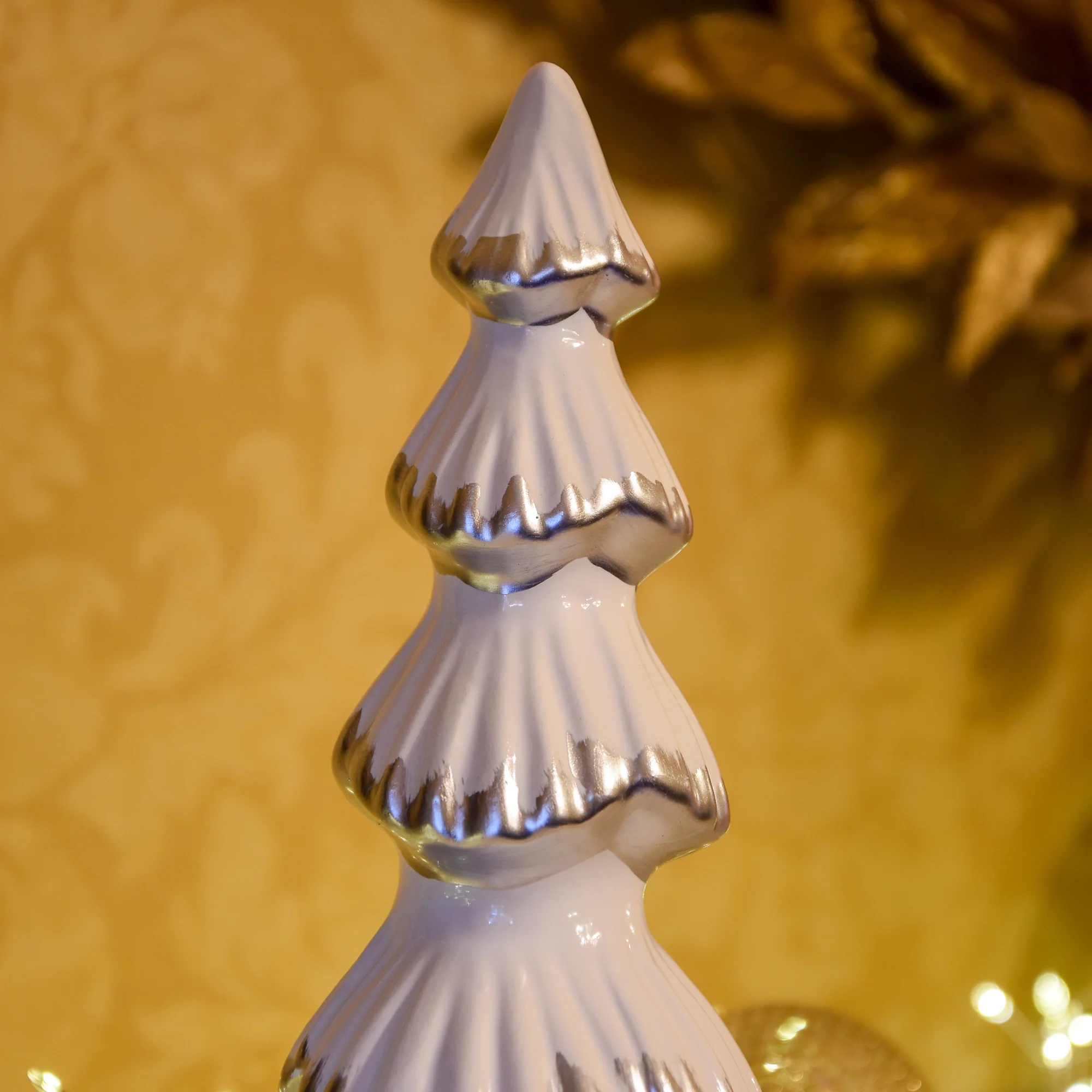 Classic Style White & Silver Ceramic Christmas Tree - Image 2