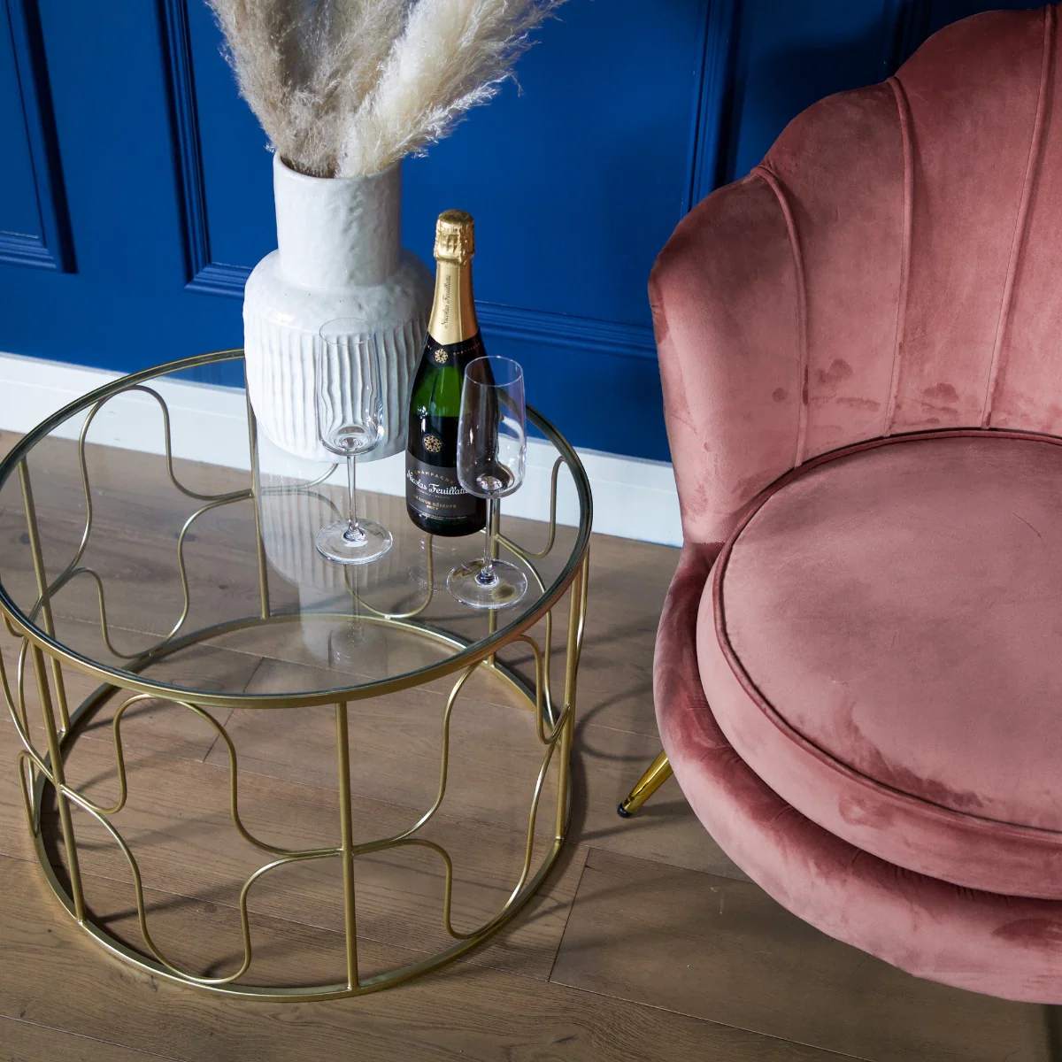 Gold Wavy Wire Coffee Table with Glass Top - Image 5