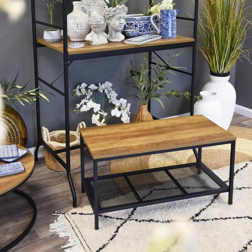 Yellow Oak Coffee Table with Black Frame - Image 8