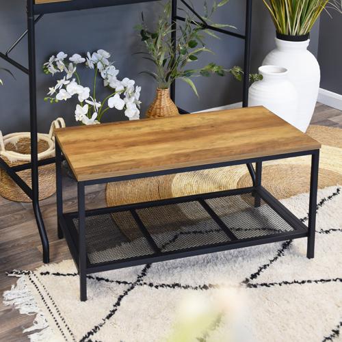 Yellow Oak Coffee Table with Black Frame - Image 9