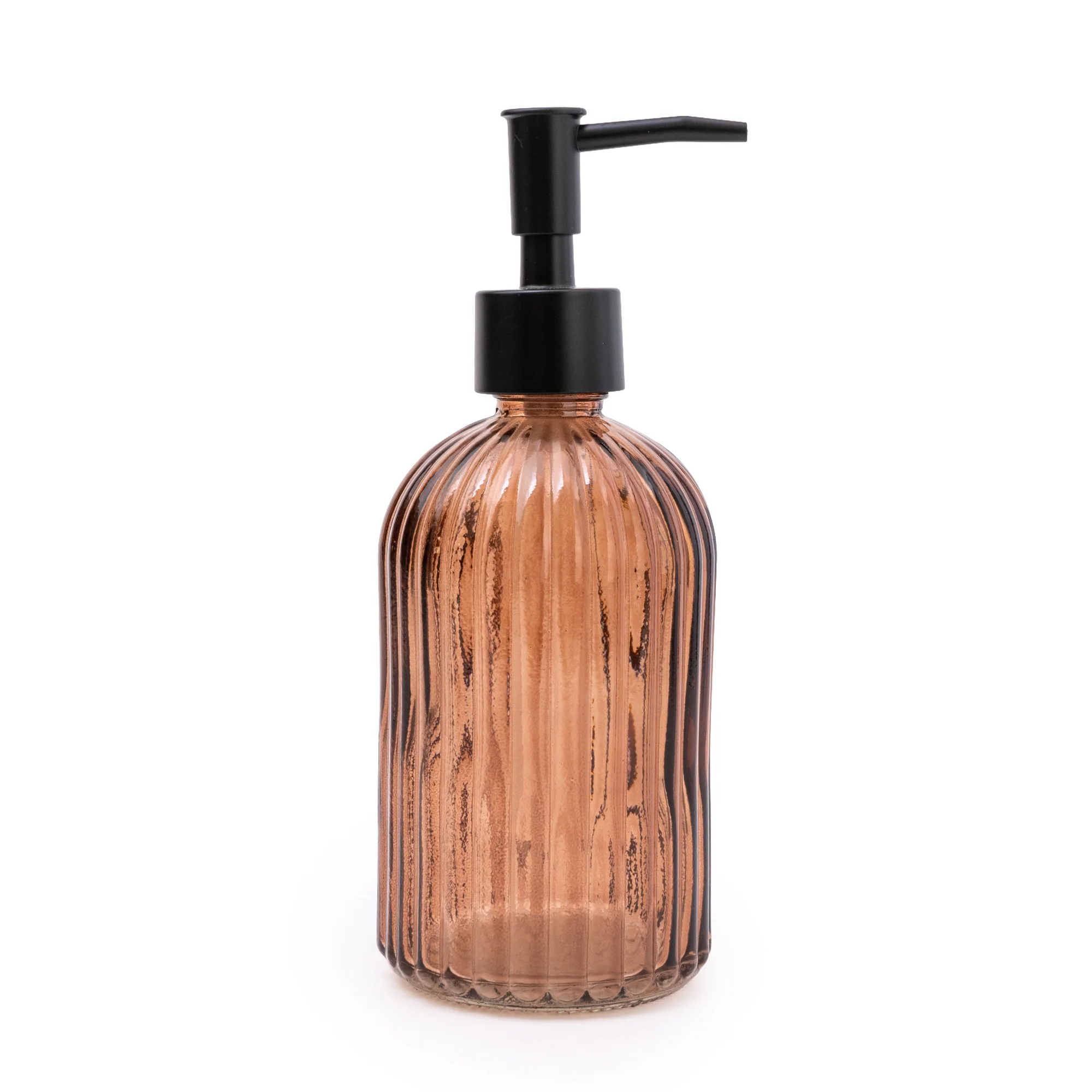 Contemporary Glass Soap Dispenser in Warm Amber with Charcoal Black Pump, 19CM - Image 2