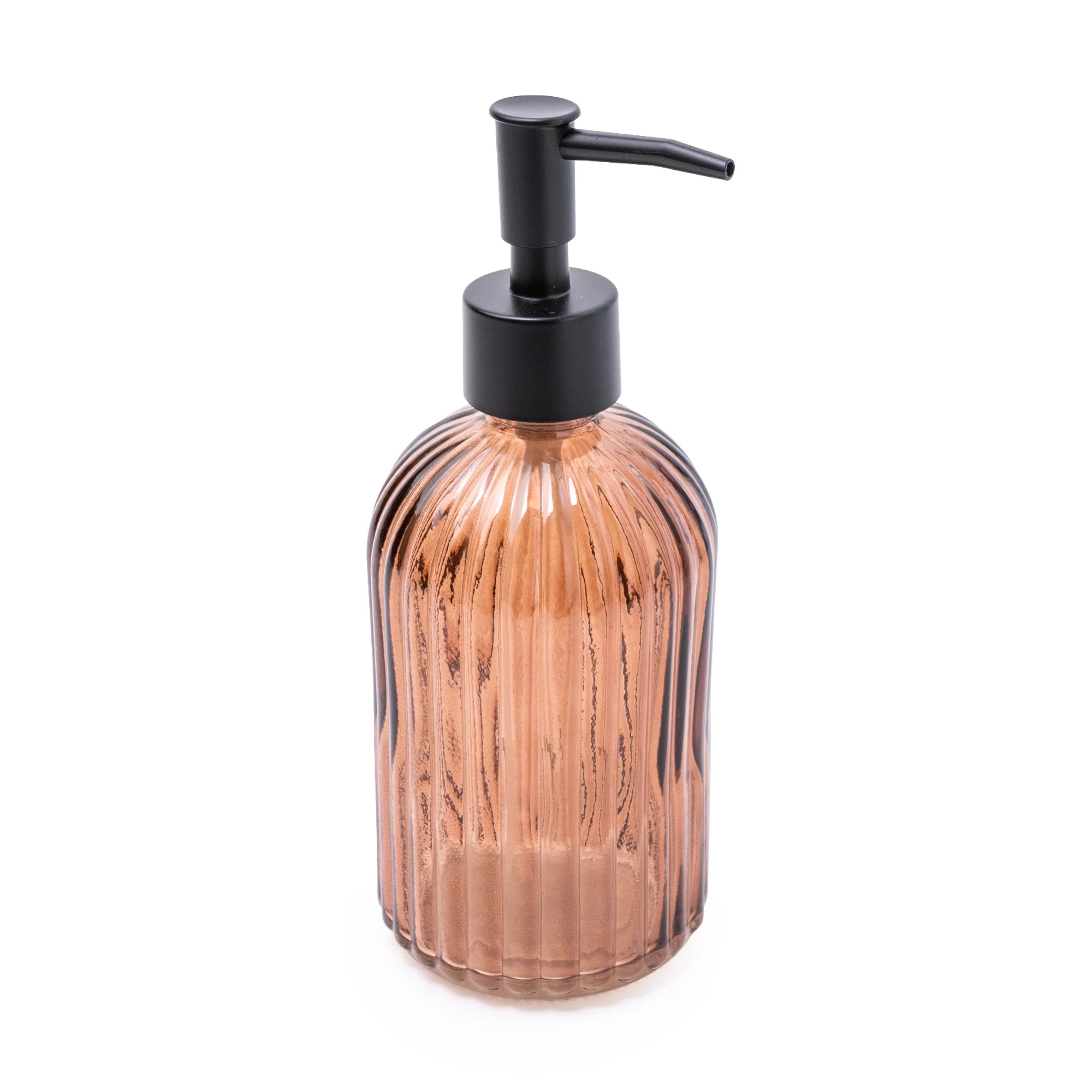 Contemporary Glass Soap Dispenser in Warm Amber with Charcoal Black Pump, 19CM - Image 3