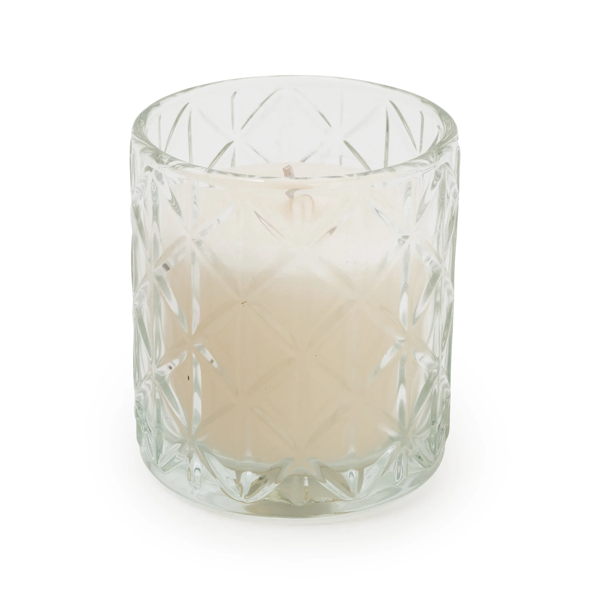 Elegant Clear Diamond Cut Glass Candle Holder with Devon Scent - Image 2