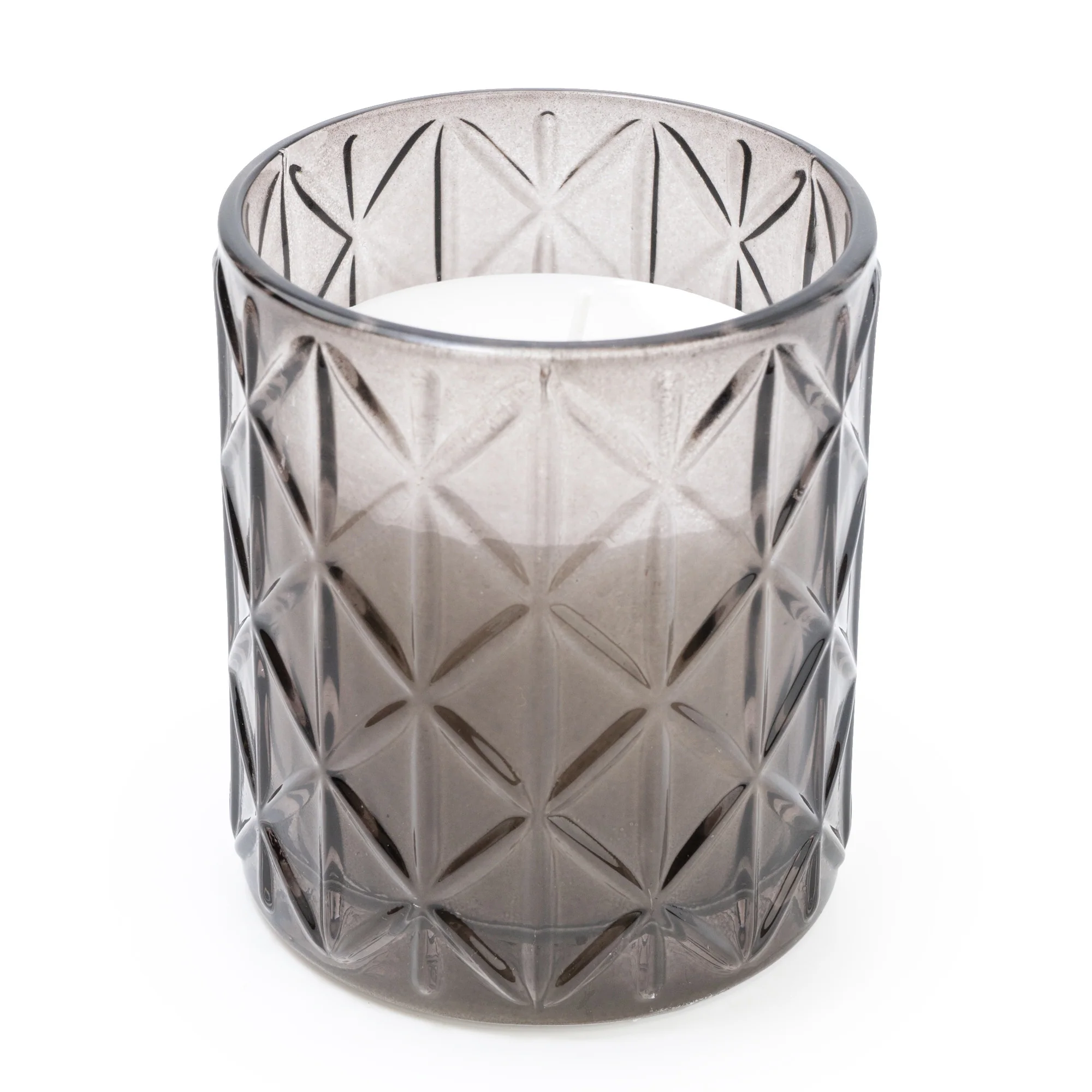 Large Diamond-Cut Smoky Glass Candle with Wood Sage & Sea Salt Essence - Image 4