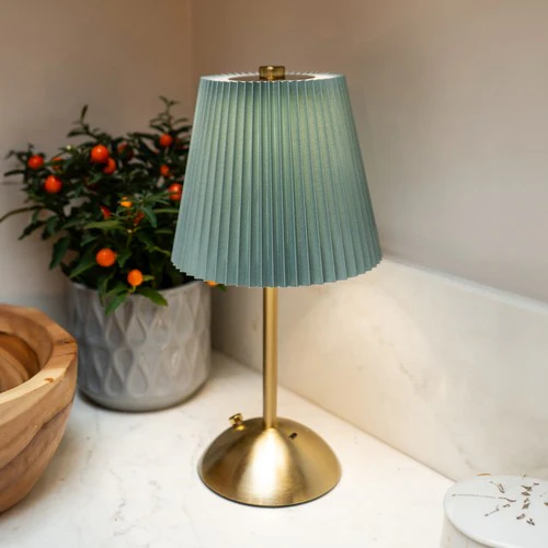 Metal Table Lamp with Duck Egg Pleated Shade - Image 3
