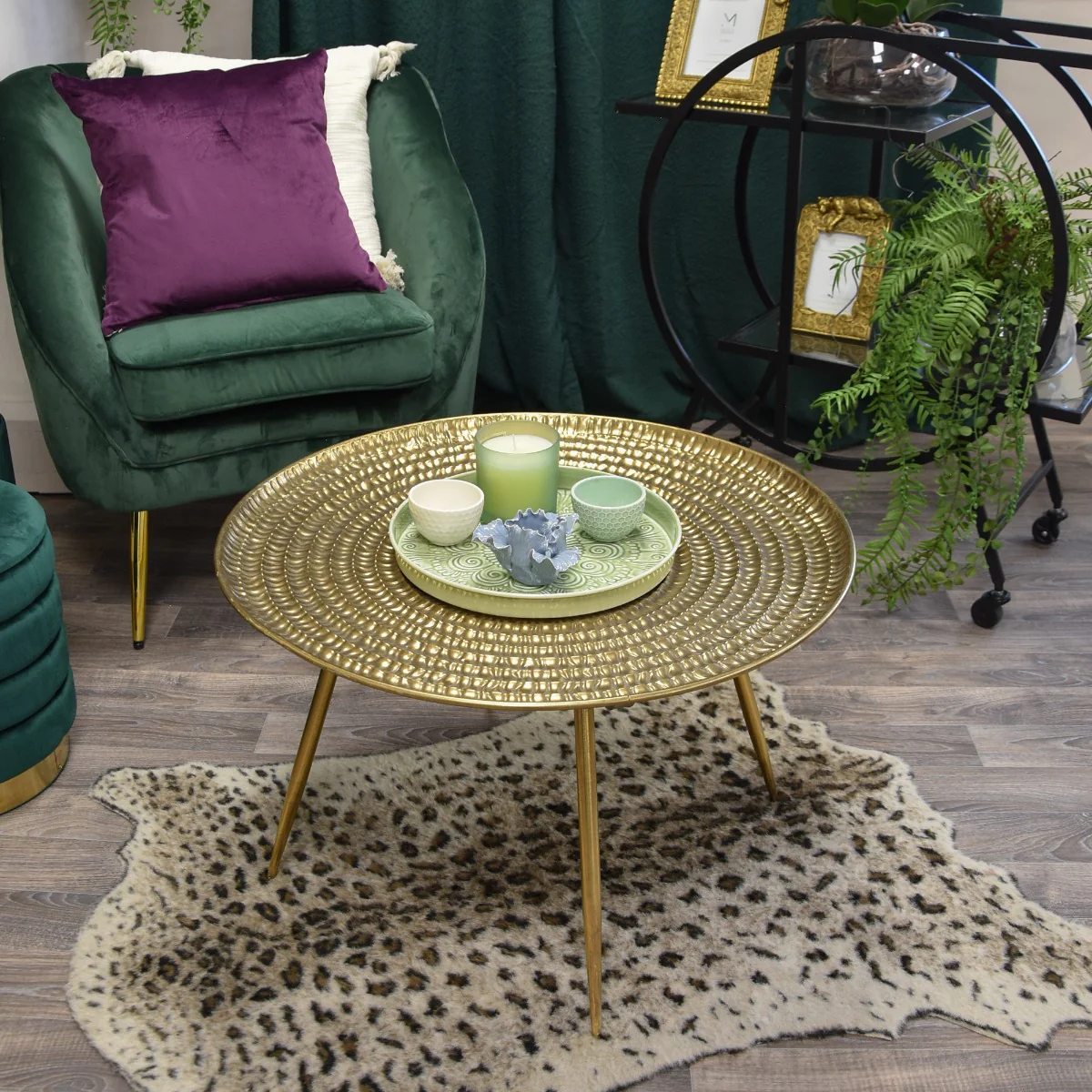 Large Antique Gold Round Metal Coffee Table