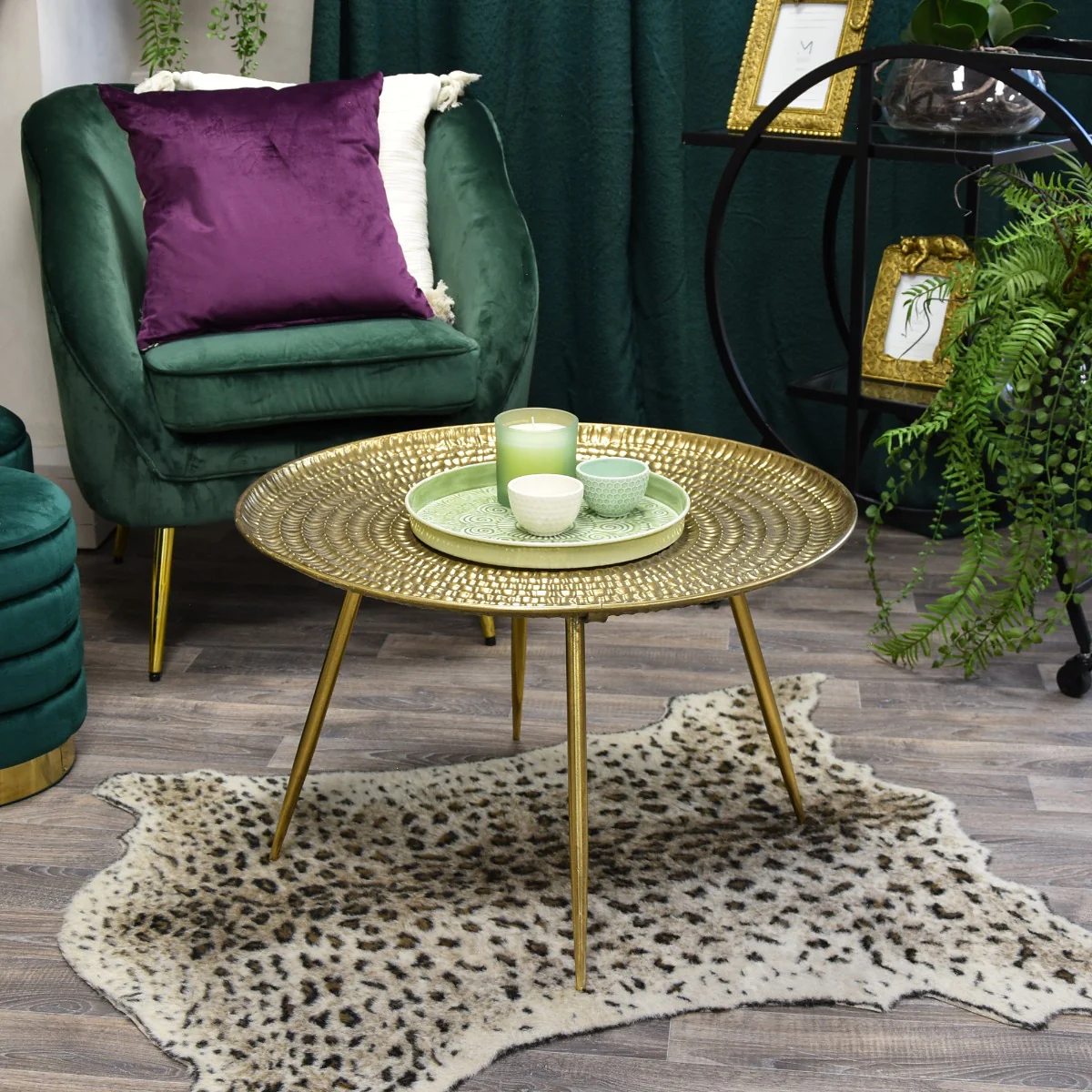 Large Antique Gold Round Metal Coffee Table - Image 2