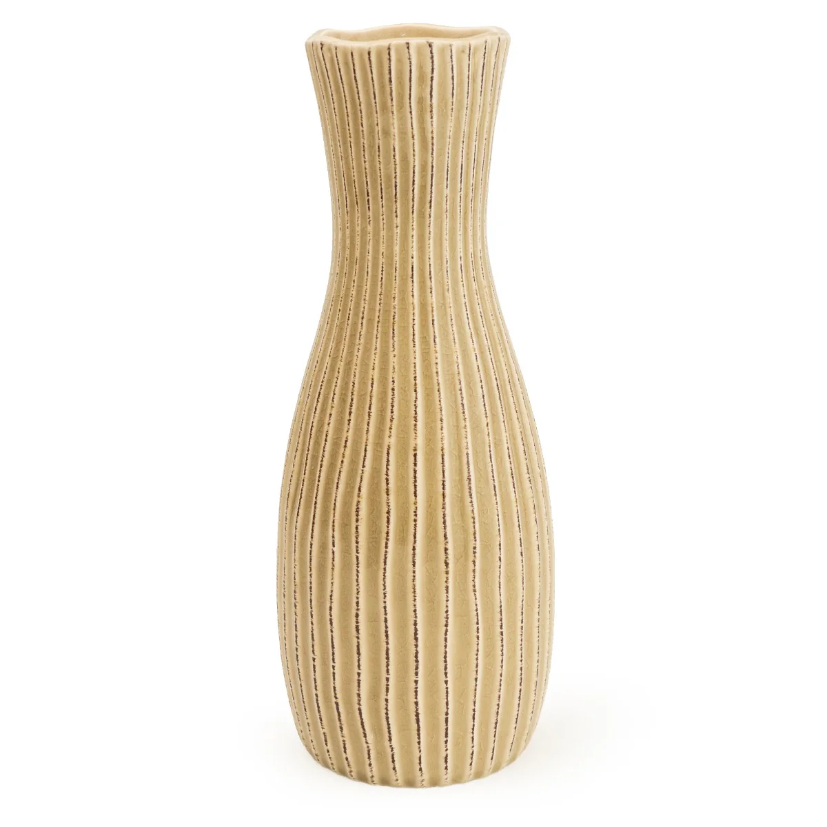 Elegant Cream Ridged Bottle Vase - Image 2
