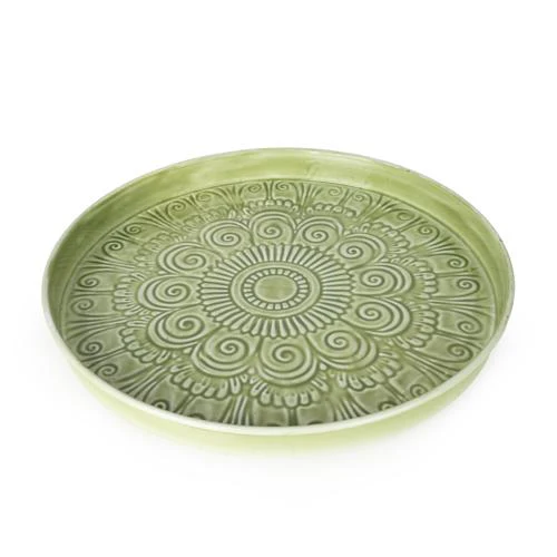 Embossed Olive Green Enamel Round Plate - Image 3