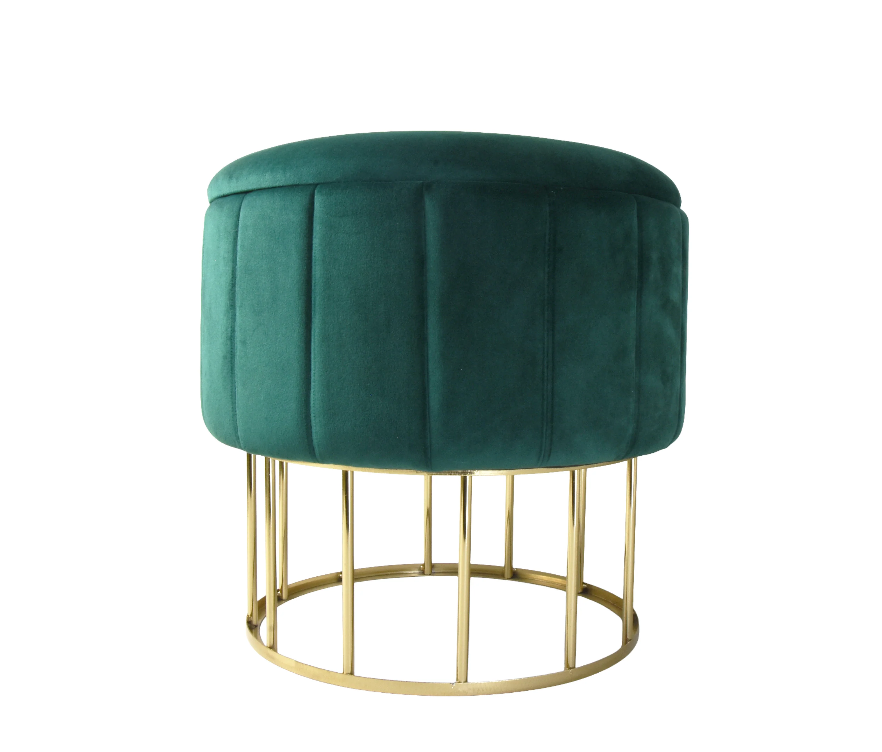 Emerald Green Round Ottoman Stool with a Gold Base - Image 5