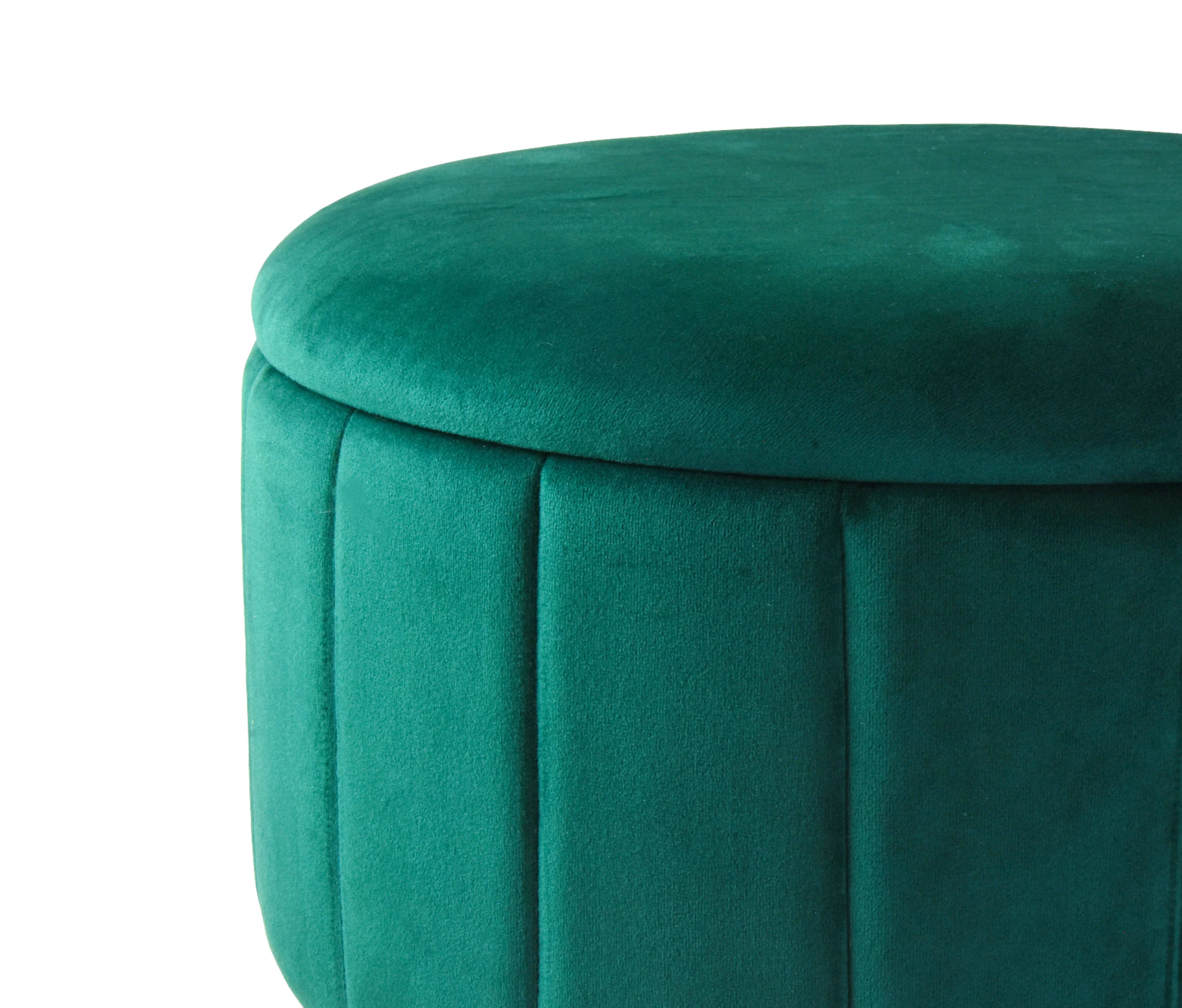 Emerald Green Round Ottoman Stool with a Gold Base - Image 6